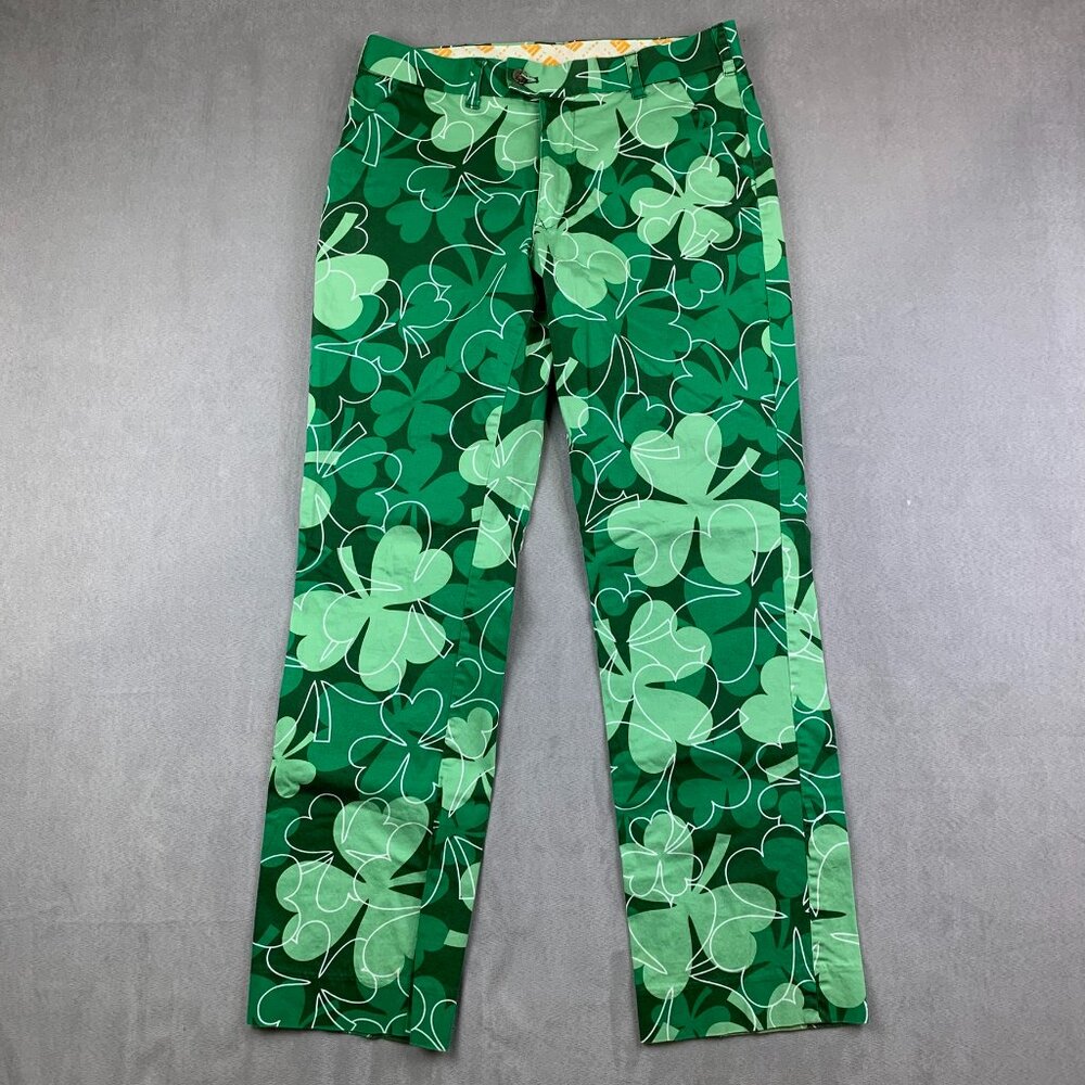 Loudmouth Golf Mens Pants 32 Green Shamrock Clover St Patricks Day Paddys 32x31
